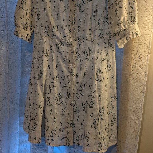Green Button-Up Floral Ruffle Peter Pan Collar Dress 8 - Picture 2 of 8